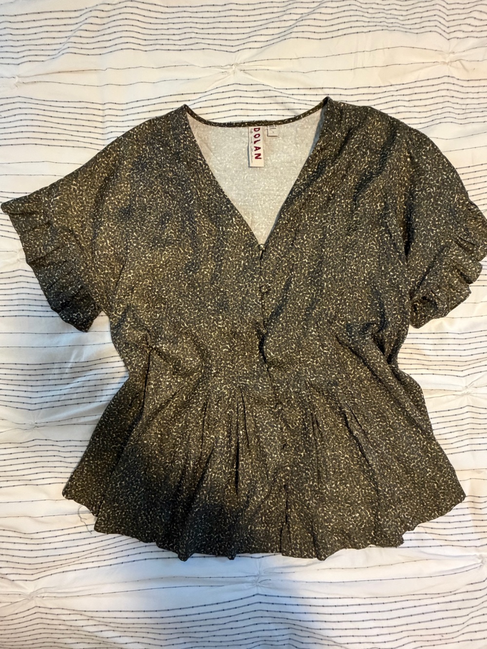 Anthropologie dolan Black Olive Green Speckled Short Sleeve Button-Down